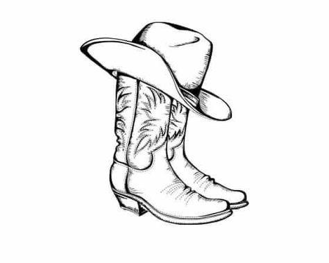 Cowboy Boots Drawing, Cowboy Boot Tattoo, Cowboy Draw, Ranch Boots, Cowboy Tattoos, Cowboy Shoes, Hat Vector, Retro Hats, Free Art Prints