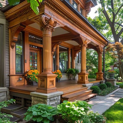 O Front Porch Craftsman Style, Craftsman Front Porch Steps, Exterior Entryway Ideas Front Entrances, Craftsman Porch Railing, Craftsman Porch Columns, Porch Columns Makeover, Craftsman Front Porch Ideas, Front Porch Column Ideas, Craftsman Style Front Porch