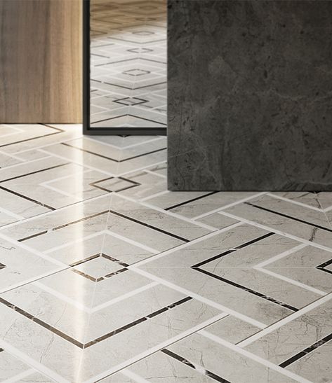 Anatolia | La Marca, Glazed Porcelain Patterned Marble Floor, Marble Inlay Floor, Floor Pattern Design, Marble Floor Pattern, Kensington Apartment, Marble Pattern Design, Inlay Flooring, Marble Flooring Design, Continuous Pattern