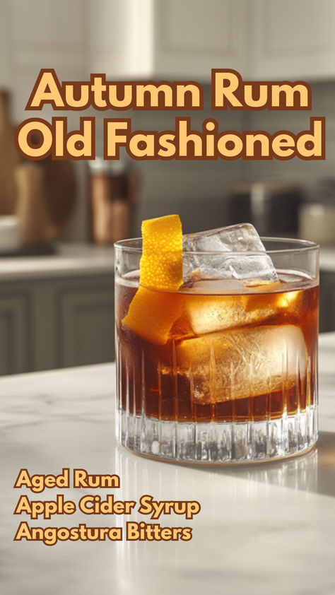 Autumn Rum Old Fashioned Apple Old Fashioned Cocktail, Apple Old Fashioned, Old Fashion Drink Recipe, Autumn Cocktails, Dark Rum Cocktails, Rum Cocktails Easy, Cocktails Made With Rum, Rum Old Fashioned, Apple Cider Syrup