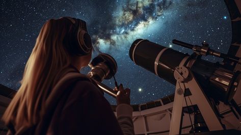 Stargazing Night Adventure: Under the vast cosmic canopy, a stargazer peers through a telescope exploring the celestial wonders. #stargazing #telescope #astronomy #night #stars #nebula #exploration #cosmic #aiart #aiphoto #stockcake https://ayr.app/l/LMm2 Stargazing Telescope, Telescope Astronomy, Night Stars, Time Stood Still, Image Downloads, Ethereal Beauty, Creative Words, Night Skies, Astronomy