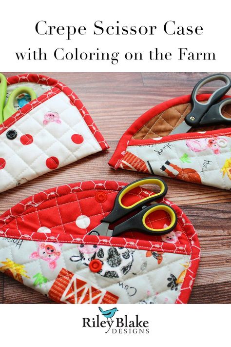 Bayhill Studio made the Crepe Scissor Case pattern by Minki Kim with the adorable Coloring on the Farm collection by Crayola! Scissors Case Pattern, Scissor Holder Pattern Free, Scissor Cover, Scissor Case Tutorial, Scissor Case Pattern, Scissor Pouch, Minki Kim, Sewing Decor, Scissor Holders