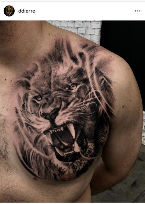 Lion Pec Tattoo, Lion Chest Tattoo Men Design, Lion Tattoo Chest, Dragon And Lion, Lion Chest Tattoo, Lion Shoulder Tattoo, Lion Hand Tattoo, Herren Hand Tattoos, Arm Tattoos Drawing