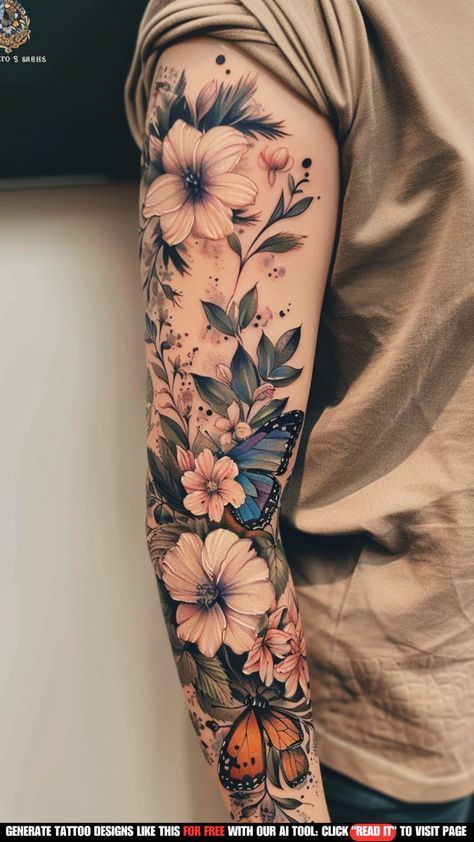 Tattoo Baddie, Sunflower Tattoo Sleeve, Feminine Tattoo Sleeves, Tattoos For Women Flowers, Floral Tattoo Sleeve, Geniale Tattoos, Flower Tattoo Sleeve, Tatuaje A Color, Pretty Tattoos For Women