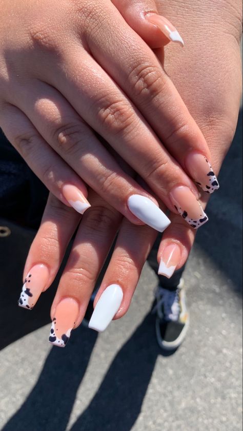 Black And White Cow Print Nails, White Cow Print Nails, Nails Cow Print, Nail Journey, Cow Print Nails, Cowboy Nails, White Cow Print, Classy Acrylic, Western Nails