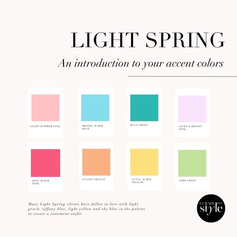 Spring Seasonal Color Palette, Colour Clothes, Light Spring Palette, Light Spring Color Palette, Outfit Building, Seasonal Color Palette, Light Spring Colors, Spring Tones, True Spring