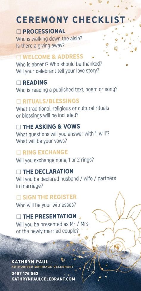 Sample Order of Service : Wedding Ceremony | Kathryn Paul ♥ Marriage Celebrant Sydney Ceremony Checklist, Ceremony Traditions, Order Of Service Wedding, Ceremony Outline, Ceremony Readings, Wedding Officiant Script, Order Of Wedding Ceremony, Wedding Ceremony Readings, Wedding Ceremony Script