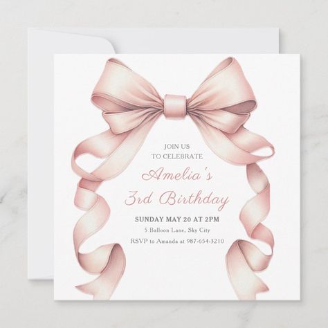 Elegant Coquette, Bow Invitation, Girly Birthday, Bow Birthday, 30th Party, 14th Birthday, Birthday Invitations Girl, Ideas Party, Third Birthday