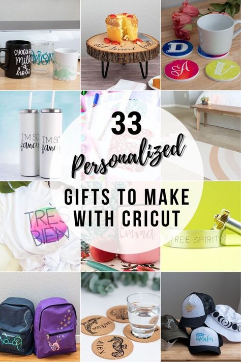 DIY Gift Ideas using Cricut machines - easy handmade personalized gifts. Great Christmas gifts, gifts for dad or mom, teacher. Cricut Projects Unique, Personalized Cricut Gifts, Cricut Personalized Gifts, Cricut Gifts, Cricut Birthday, Diy Easter Gifts, Personalised Gifts Diy, Handmade Personalized Gifts, Projets Cricut