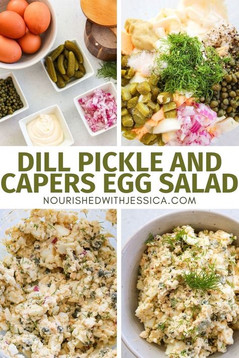 Make your meal prep easy with this Quick & Easy Dill Pickle & Capers Egg Salad. Combining the flavors of fresh dill, pickles, and capers, this creamy salad is made with 6 eggs and is low carb, gluten free, and dairy free. It's the perfect recipe for a healthy lunch or snack, served on toast or in a sandwich. Simple to prepare and packed with flavor, this egg salad will quickly become a go-to in your meal rotation. Egg Salad Meal Prep, Egg Salad Meal, Creamy Salad, Meal Rotation, Pickled Eggs, Salad Meal Prep, Egg Salad Recipe, Frittata Recipes, Dill Pickles