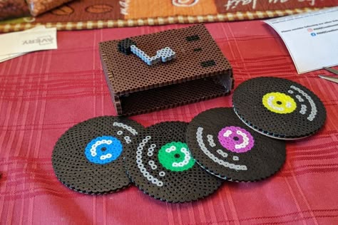 Perler Bead Record Coasters, Iron Beads Coasters, Cool Perler Bead Patterns Coasters, Perler Beads Jewelry Holder, Perler Beads Ideas Costers, Iron Beads Coaster, What To Do When Bored Arts And Crafts, Record Perler Beads, Perler Bead Coaster Holder