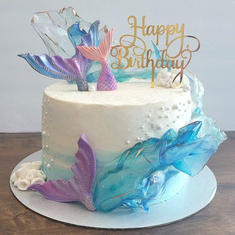 Purple and Blue Mermaid Birthday Cake with Blue Rice Paper Sails. Cake With Rice Paper Sails, Cake With Rice Paper, Rice Paper Sails, Mermaid Birthday Cake, Geneva Ny, Blue Rice, Ocean Cakes, Mermaid Birthday Cakes, Purple Cakes