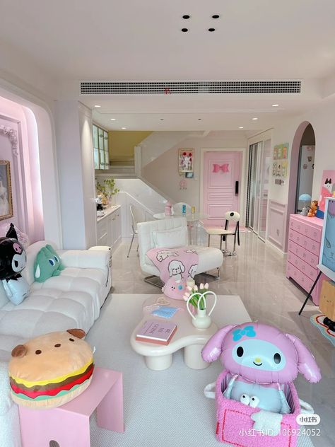 Sanrio Living Room, Sanrio House, Sanrio Bedroom, Sanrio Room, Aesthetic Sanrio, Kitty Aesthetic, Teenage Girl Room, Room 2023, Dorm Design