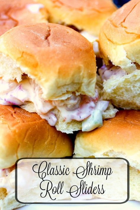 Seafood Sliders, Shrimp Sliders, Shrimp Rolls Recipe, Sliders Recipes Hawaiian Rolls, Roll Sliders, Shrimp Roll, Shrimp Burger, Slider Sandwiches, Shrimp Rolls