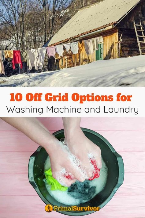 Off grid washing machine options. We look at low power and manual machines and also some old fashioned tried and tested methods. #offgrid #washingmachines #laundry #primalsurvivor No Washing Machine, Off Grid Washing Machine, Off Grid Laundry, Homesteading Apartment, Off Grid Laundry Washing Machines, Pedal Powered Washing Machine, Survival Notebook, Diy Washing Machine, Power Wash Machine