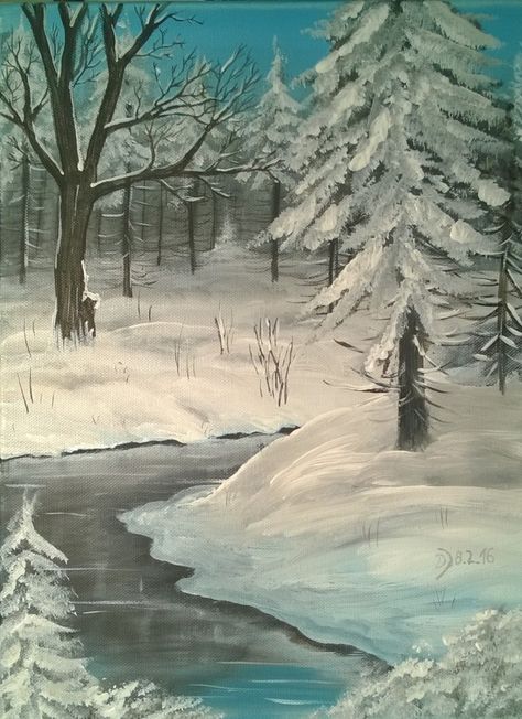 Malkurs online: Winterwald mit kleinem Fluss. Kostenlose Schritt für Schritt Anleitung für das Malen mit Acrylfarben anhand dieses Winterbildes. Winter Paintings, Winter Picture, Painting Courses, Glass Wind Chimes, Watercolor Pencil, Winter Pictures, Winter Forest, Art Painting Acrylic, Winter Crafts