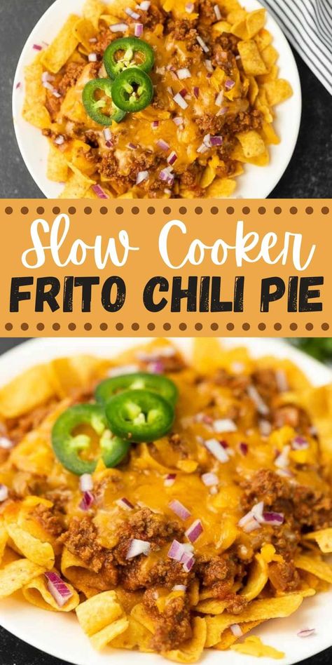 Best Frito Chili Pie Recipe, Crock Pot Frito Chili Pie, Frito Chili Crockpot, Frito Pie Slow Cooker, Healthy Frito Chili Pie, Healthy Frito Pie, Crockpot Frito Pie, Chili For Frito Pie, Frito Pie Chili Recipe