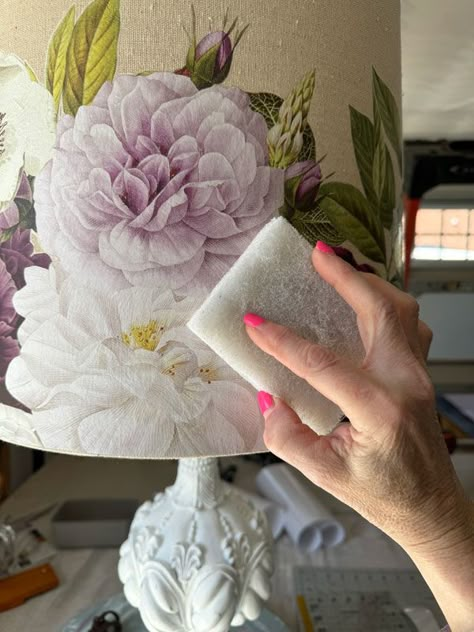 $4 Thrift Store Lamp Update Decoupage Light Shade, Custom Lamp Shades Diy, Recovered Lamp Shades, Update Lamp Shade Diy, Beautiful Lamp Shades, Diy Paint Lampshade, Lamp Shade Makeover Ideas Lampshade Redo, Vintage Lamp Shades Diy, Diy Table Lamp Shade