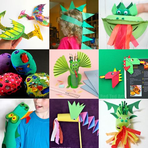 Keep kids entertained with these great ideas for dragon crafts! Many of these can be done with items you already have around the house. Craft Construction Paper, Dragon Craft, Paper Dinosaur, Make A Dragon, Paper Towel Tubes, Dragon Kid, Construction Paper Crafts, Bubble Painting, Rainy Day Crafts