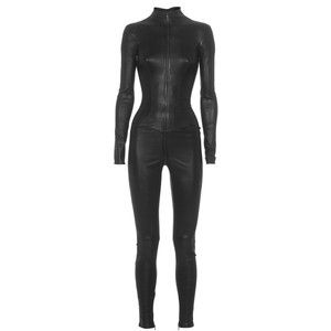 APHERO Catsuit Zip-up Black Lambskin jumpsuit Marvel Training Clothes, Leather Superhero Suit, Super Spy Outfit, Black Spy Outfit, Supernatural Outfit Ideas Women, Training Outfit Combat, Spy Uniform, Female Spy Outfit, Spy Outfit Women