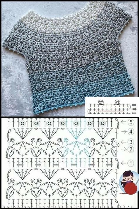 Col Crochet, Crochet Blouse Free Pattern, Crochet Stitches Diagram, Crochet T Shirts, Mode Crochet, Crochet Ladies Tops, Crochet Hair Accessories, Kawaii Crochet, Crochet Booties