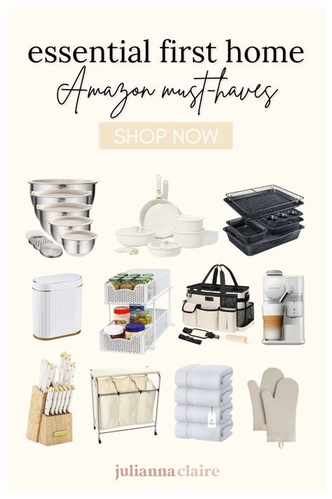 Shopping for helpful home items for your first apartment or house? Find affordable Amazon finds for your kitchen, bathroom or bedroom on my Amazon storefront! First House Must Haves, Amazon Store Fronts, Housewarming Registry List, Amazon House Must Haves, Housewarming Registry, Moving Into Your First Home, Amazon Home Must Haves, Amazon Findings, Apartment Finds