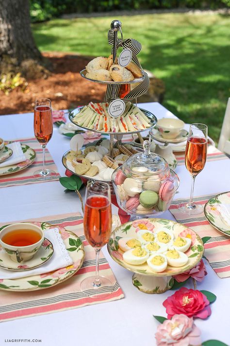 Host your own simple Afternoon Tea party with this delicious High Tea menu featuring cucumber sandwiches and deviled eggs from Lia Griffith. High Tea Menu, English Tea Party, Afternoon Tea Recipes, Tea Party Table, High Tea Party, British Tea, Tea Party Food, Afternoon Tea Parties, Tea Sandwiches