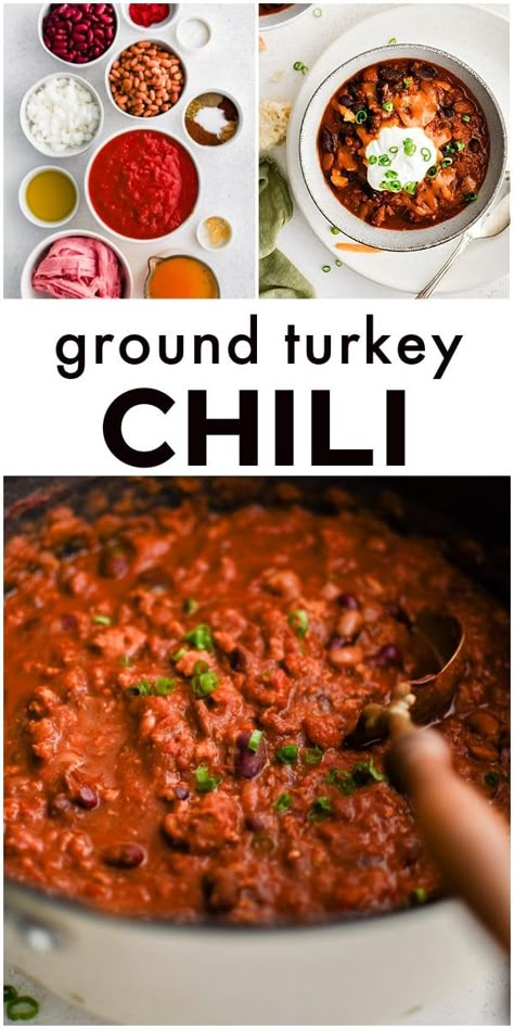 Healthy Turkey Chili Recipe filled with fiber-rich beans and lean ground turkey! Comforting, filling, and wildly flavorful, this protein powerhouse is so easy to make on the stovetop or slow cooker. Ground Turkey Chili Crockpot, Best Turkey Chili Recipe, Homemade Turkey Chili, Best Turkey Chili, Healthy Turkey Chili Recipe, Steak Chili Recipe, Ground Turkey Chili Recipe, Turkey Chili Recipe Crockpot, Ground Turkey Recipe