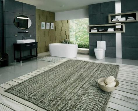 19 Beautiful Options For Choosing Bathroom Rug Large Bathroom Rug Ideas, Large Bathroom Rugs, Grey Laminate Flooring, Tropical Bathroom, Large Bathroom, Grey Laminate, Bathroom Rugs And Mats, Bathroom Carpet, Big Bathrooms