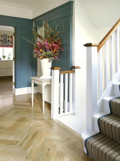 Panelled hallway 1930s Decor, 1930s House Interior, 1930s House Renovation, 1930s Semi, Hall And Stairs, 1930s Home, Contemporary Staircase, Hallway Inspiration, Hall Ideas