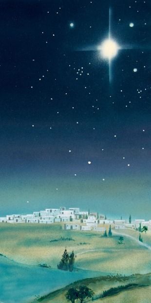 The bright star in the sky above Bethlehem | My Book of Bible Stories | Tags: Jehovah's Witnesses, The Watchtower Bible and Tract Society Christmas Bethlehem, Christmas Skits, King Herod, Christian Christmas Decorations, Nativity Painting, Bethlehem Star, Bethlehem Christmas, Angel Clouds, Winter Christmas Scenes