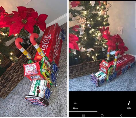 Truck Made Out Of Candy, Candy Semi Truck, Christmas Candy Trucks, Candy Christmas Truck, Semi Truck Made Out Of Candy, Christmas Candy Semi Truck, Candy Train, Candy Sleigh, Diy Christmas Gifts For Kids