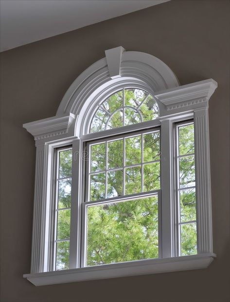 Decorative Window. Arched window with ornate molding , #affiliate, #Arched, #Window, #Decorative, #molding, #ornate #ad Exterior Window Molding, Window Trim Styles, Interior Window Trim, Exterior Window, Frame Molding, Window Trim Exterior, Window Molding, Window Grill Design, Interior Windows