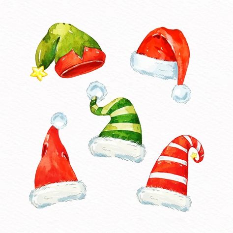 Watercolor Santa Claus, Christmas App Icons, Watercolor Santa, Christmas Sketch, Christmas Hats, Illustration Noel, Christmas Card Art, Santa Claus Hat, Watercolor Christmas Cards