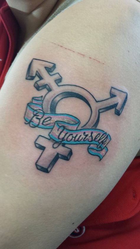 One of my fav trans tattoos that I've seen. Trans Pride Tattoo Ideas, Trans Masc Tattoo Ideas, Ftm Tattoo Ideas, Trans Scar Tattoo, Trans Tattoo Ideas, Ftm Tattoo, Transgender Tattoo Ideas, Transgender Tattoo, Trans Tattoo