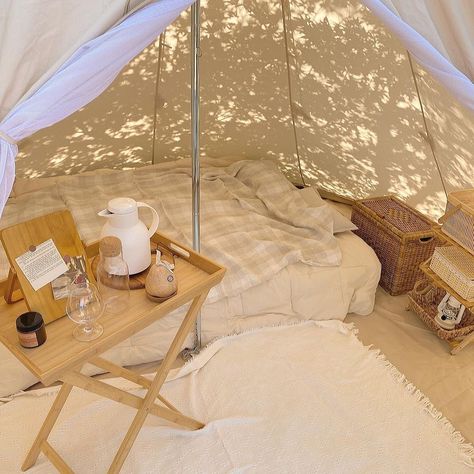 Sleepover Board, Bell Tent Interior, Living In A Tent, Tent Interior, Pretty Interiors, Sleepover Room, Landscape References, Indoor Tents, Cozy Camping