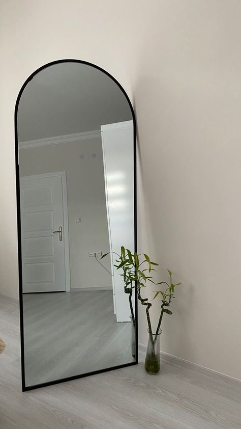 Floor Mirror Makeup Station, Mirrors For Bedroom Wall, Mirrors In Bedroom, Long Mirror In Bedroom, Full Length Mirror Decor Ideas, Coquette Mirror, Big Mirror In Bedroom, Cermin Aesthetic, Bedroom Coquette