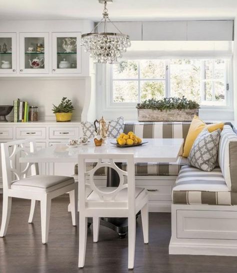 Space Saving Interior Design Ideas for Corner Kitchen Nooks and Dining Areas Corner Nook Kitchen Table, White Kitchen Nook, White Kitchen Bench, Breakfast Nook Seating, Breakfast Nook Furniture, Breakfast Nook Decor, Kitchen Nook Table, Nook Furniture, Seating In Kitchen