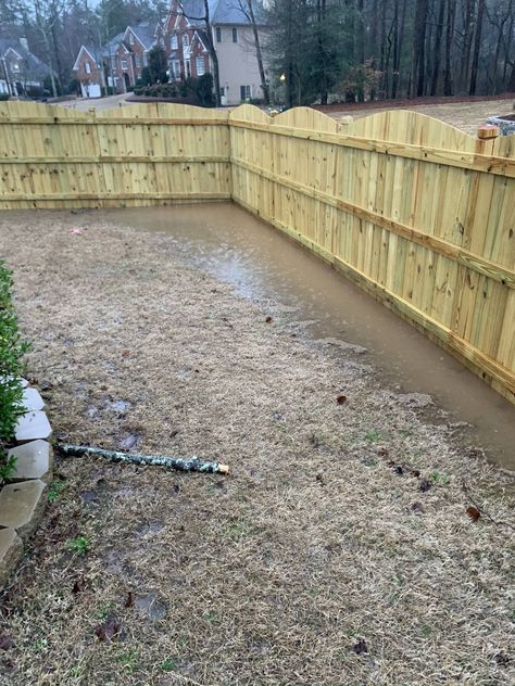 Fence Line Drainage, Fence Drainage Ideas, Rocks Around Fence Line, French Drain Along Fence, French Drain Dry Creek Bed, Drainage Along Fence Line, Dry Creek Bed Along Fence, Drainage Rock Landscaping, Rocks Along Fence Backyards