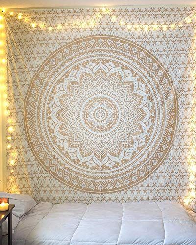 Ceiling Tapestry, Hanging Washing, Gold Bedroom Decor, Gold Tapestry, Small Tapestry, Tapestry Bedding, Hippie Room Decor, Mandala Tapestries Wall Hangings, Hippy Room