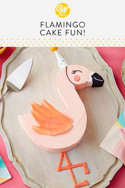 Flamingo Cake Fun! | Wilton Flamingo Birthday Cake, Flamingo Cake, Flamingo Birthday Party, Bird Cakes, Animal Cakes, Flamingo Birthday, Cake Shapes, Wilton Cakes, Flamingo Party