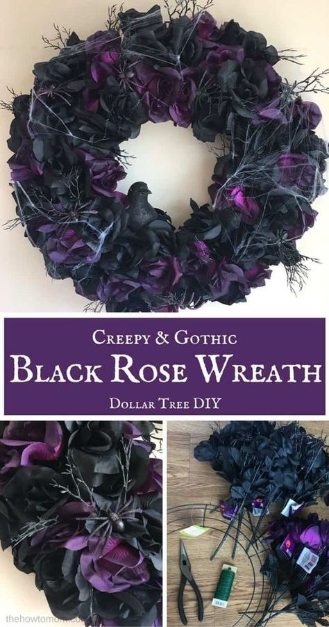 Creepy Wreath, Dollar Store Halloween Decorations, Dekorasi Halloween, Halloween Decor Diy, Dollar Tree Halloween, Diy Halloween Wreath, Easy Diy Wreaths, Dollar Store Halloween, Halloween Creepy