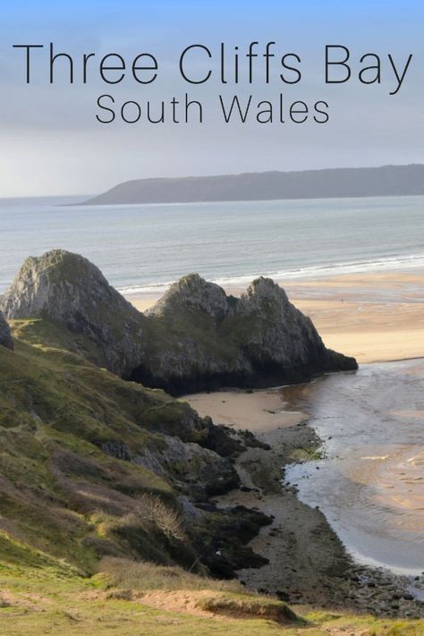 The cliffs and beach of Three Cliffs Bay Three Cliffs Bay Wales, Porthcawl Wales, Wales Beach, Gower Peninsula, Uk Beaches, Visit Uk, Visit Wales, London Baby, Caribbean Beaches