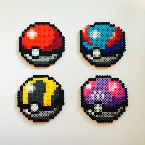 Pokeball Sprite, Pokémon Perler Beads, Pokeball Perler, Perler Bead Pokemon Patterns, Ultra Ball, Pokémon Perler, Hama Art, Master Ball, Pokemon Perler