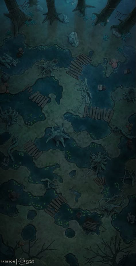 Swamp Battle Map Dnd, Hag Lair Map, Underdark Battle Map, Swamp Battlemap, Swamp Map, Dnd Combat, Dnd Battle Maps, 5e Maps, Dragon Age Rpg