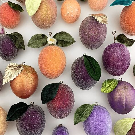 Spun Cotton Plum and Apricot Ornaments ~ A Painting and Embelishment Tutorial Fruit Christmas, Christmas Edit, Pagan Christmas, Craft Cupboard, Apricot Blossom, Winter Aesthetics, German Glass Glitter, Deco Beads, Royal Party