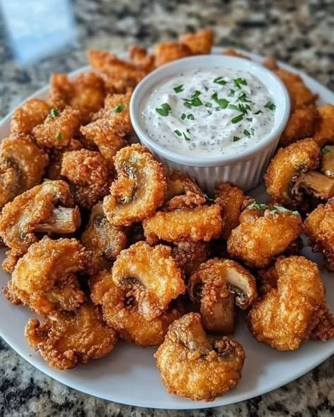 Battered Mushrooms, Chef Gordon Ramsay, Fried Mushrooms, Ranch Dip, Grandmas Recipes, Mediterranean Diet Recipes, Fried Food, Crockpot Recipes Easy, Mushroom Recipes