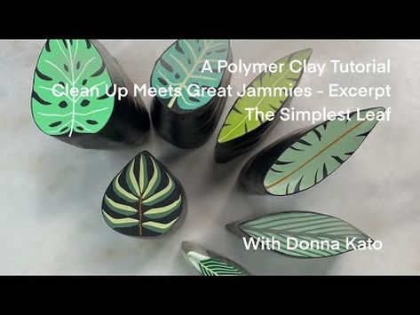 A Polymer Clay Tutorial: Simple Leaf (excerpt from Clean Up and Great Jammies) - YouTube Polymer Clay Leaves Tutorial, Polymer Clay Tutorials Free, Polymer Cane, Polymer Clay Beads Diy, Clay Leaves, Turtle Soup, Polymer Clay Cane Tutorial, Polymer Clay Embroidery, Miniature Flowers