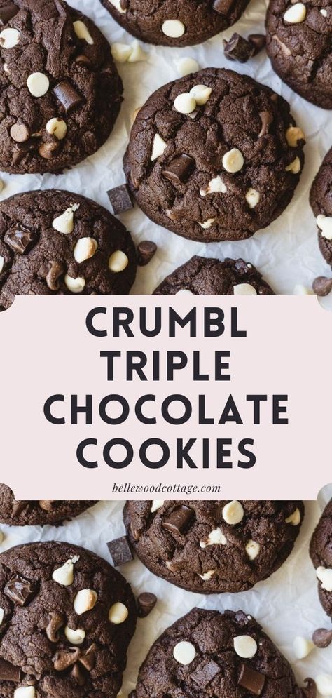 Crumbl Dark Dream Cookie, Dutch Chocolate Cookies, Triple Chocolate Chunk Cookies, Cookie Recipes That Freeze Well, Crumble Cookie Copycat Recipe Chocolate, Triple Chocolate Cookies Recipe, Crumble Chocolate Cookie, How To Make Crumbl Cookies, Crumbl Cookie Chocolate