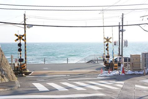 Ocean coast-line beach road and rail-tracks, Japan ... 01.2021 Japan Beach, Japanese Countryside, Japan Train, Scenery Photography, Lines Wallpaper, House Viewing, Beach Road, Japan Aesthetic, Train Pictures